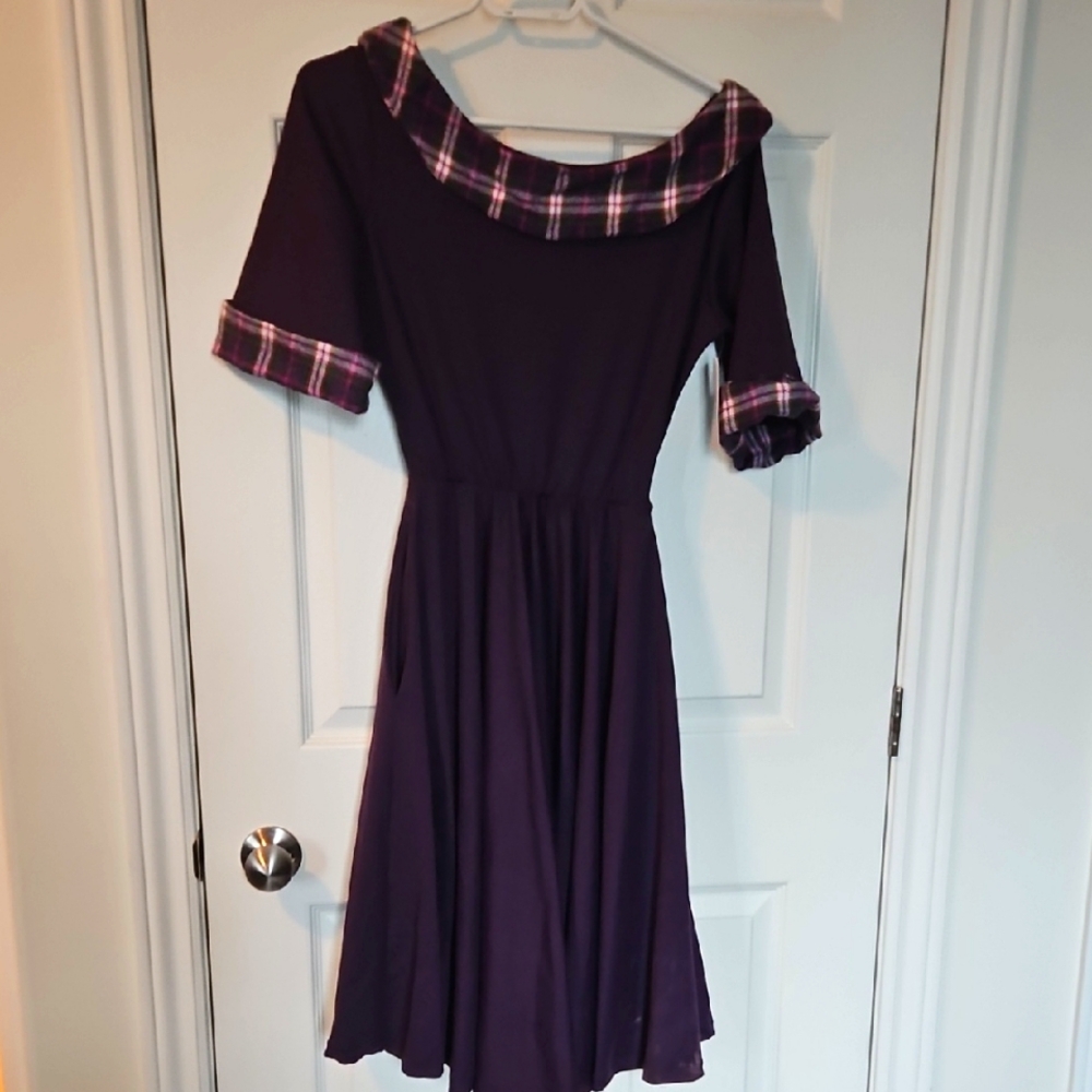 NWT Retro Peaches Purple Plaid swing Dress